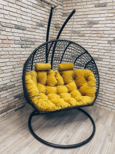 Подвесное кресло кокон двойка серая, желтая подушка. (ОО)
